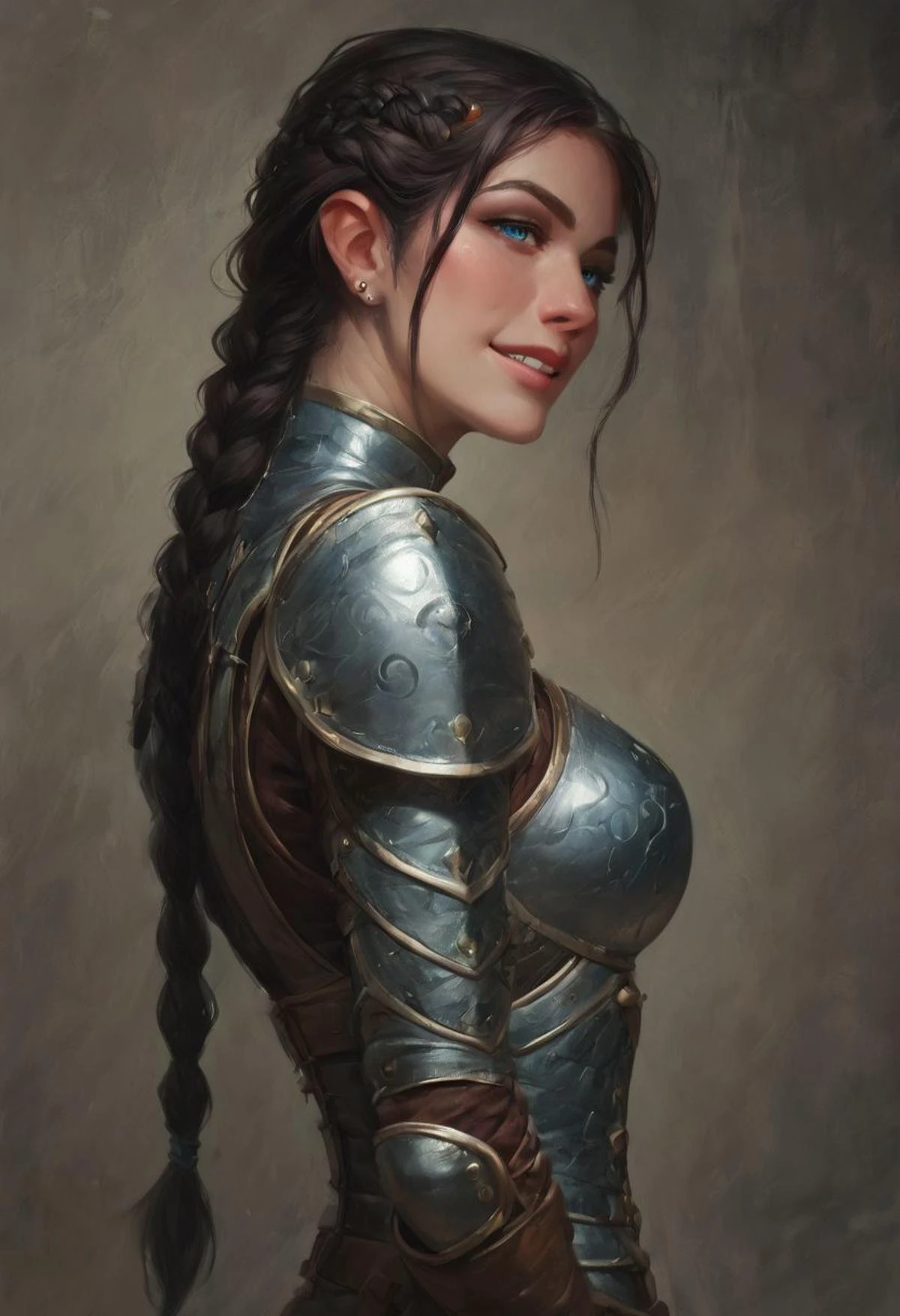 A heroic image of a girl knight before battle,
Full-body,
score_9, score_8_up, score_7_up,
petite, large-chest, small-waist, clothed, (perfect eyes, pale blue eyes:1.1), long-braid, dark-hair, sharp-jawline, heroic-smile, piercing-eyes, parted-lips, extremely-detailed-
Early medieval armor, paladin armor, pelvic curtain,
BREAK
highly detailed, beautiful composition, detailed skin, OverallDetail,
BREAK
soft lighting,