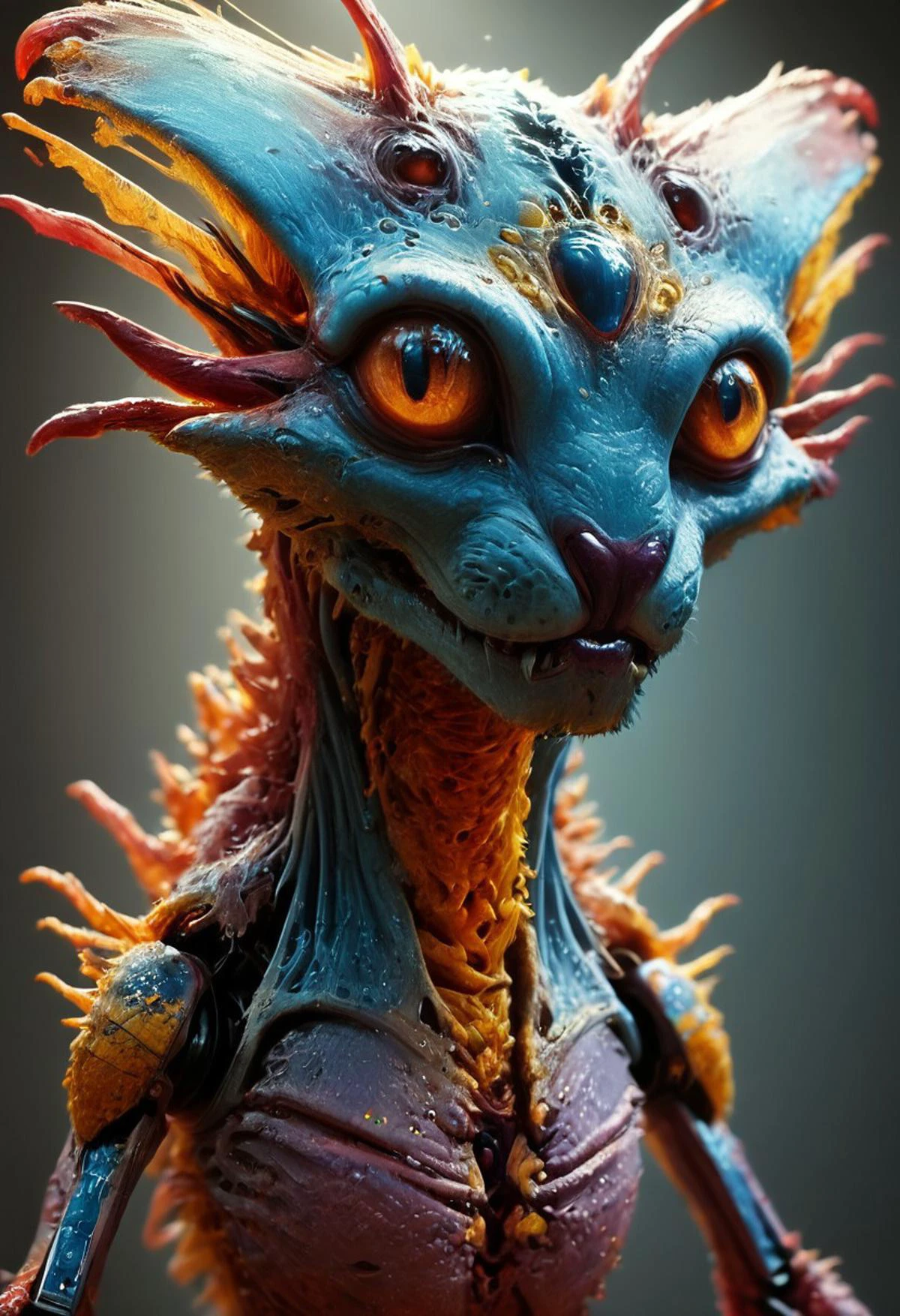 score_9, score_8_up, score_7_up, source_photo, ral-dryflwrs, (photography, realistic:1.4), jelly, subsurface scattering, Photorealistic, Hyperrealistic, analog style, realistic, film photography, (vibrant colored monster with long fur and souless eyes) , soft lighting, heavy shadow, beast, elemental, machine, ice, national geographics, (sexual advance:1.6) BREAK <lora:The Weirdies (Pony)_epoch_10:0.88>theweirdpony, (alien-like creature:1.2) [bumblebee], (no humans:1.2)