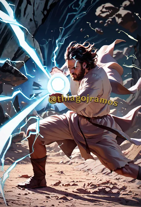 score_9, score_8_up, score_7_up, JesusTheChosen, beard, <lora:JesusTheChosen:1>, <lora:kamehameha charge stance:0.8>, charge stance, kamehameha charge stance, energy ball, aura, electricity