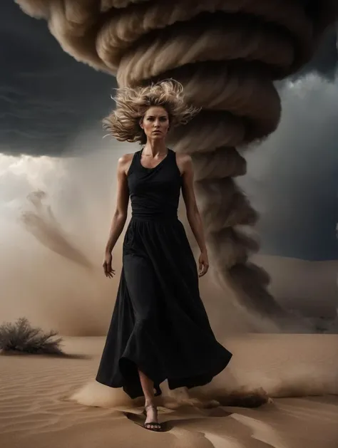 violent (tornado woman:1.2) wearing full body swirling (funnel cloud:1.2) of sand,
magical, surreal, horror, dramatic|athletic pose, in a desert,
high fashion photo, mid shot photo,
<lora:TAT_v2_SDXLBase:1>
<lora:fix_hands:1>