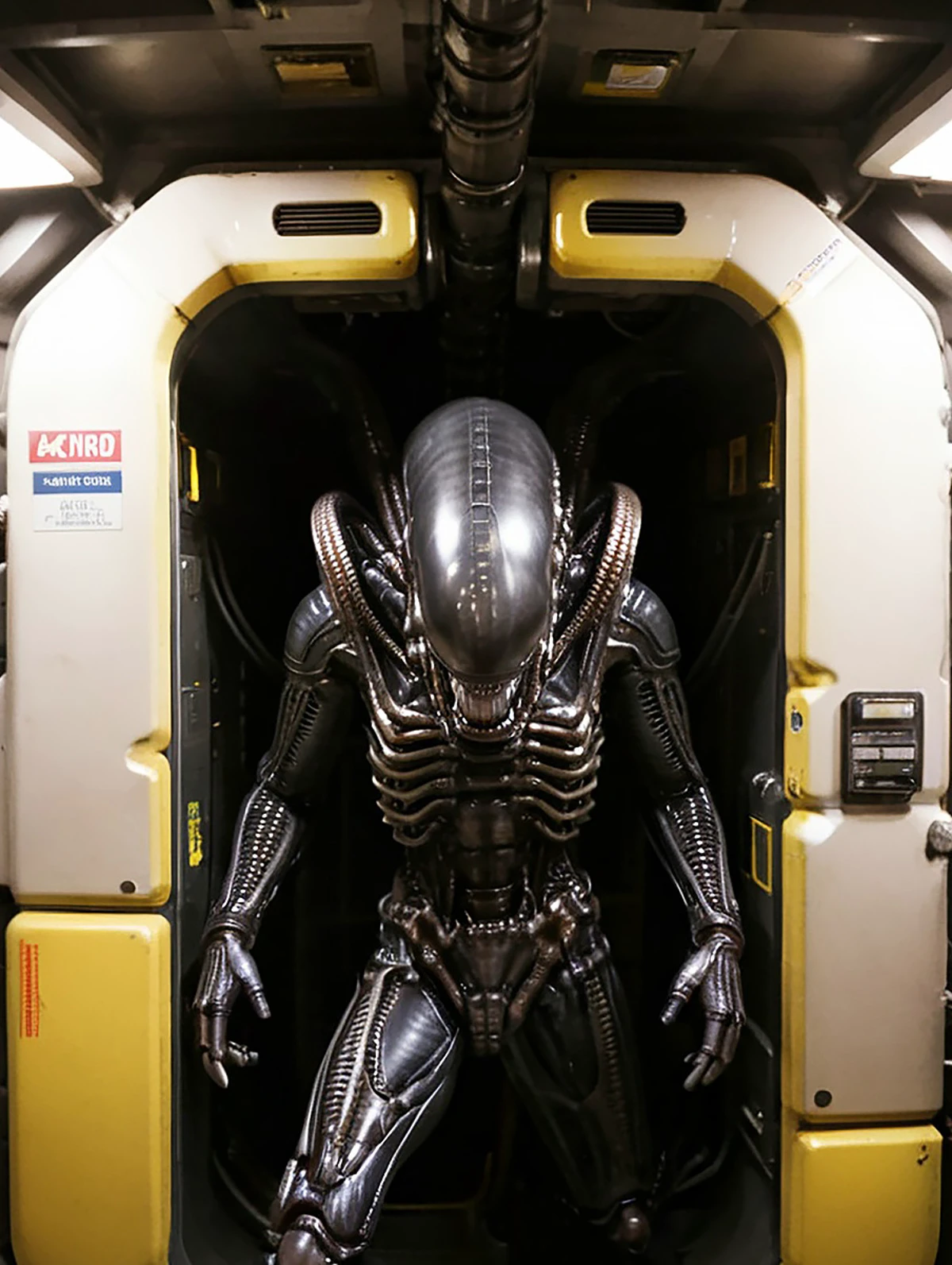 cinematic photo of an (Xenomorph1024, tail), Horror-themed, nostromostyleai,
in space station tight duct - hatch, ladder with handrails, dimly lit, metal grate panels, ribbed tubes, pipes, warning signs, control panels, vents, electrical sockets, electrical wiring, rust, dripping water.
(solo, upper body:1.3), (looking away:1.2), (haze, fog, mist:1.2), chiaroscuro, AnalogRedmAF stunningly rapturously gorgeous, 8k resolution photorealistic masterpiece: by Herb Ritts
BREAK
finely detailed skin, sharp focus, (cinematic lighting), night, soft lighting, dynamic angle, (detailed face:1.2),
Eerie, unsettling, dark, spooky, suspenseful, grim, highly detailed, (skin details, skin texture, pores) 4k, uhd, (miniature effect, selective focus, perspective control, tilt shift),
(film grain, bokeh, shallow depth of field, sharp focus, full sharp, vignette:1), rule of thirds, (hyper detailed, highly detailed, volumetrics)
BREAK
shot with arri alexa mini, (miniature effect, expired film, warm tones, analog, light leaks, vintage photography, selective focus, highly detailed, vibrant, perspective control, tilt shift), subsurface scattering, f2, 35mm, detailed eyes, perfect eyes, detailed lips, detailed nose, detailed face, detailed hands, detailed fingers, perfect fingers, detailed fingernails, detailed clothing and accessories
<lora:add-detail-xl:1>
<lora:xl_more_art-full_v1:0.5>
<lora:AnalogRedmondV2-Analog-AnalogRedmAF:0.5>
<lora:NostromoStyleAIv2:0.8> <lora:Kacey_SDXL_v3_Platypus:1> <lora:Xenomorph1024:0.7>