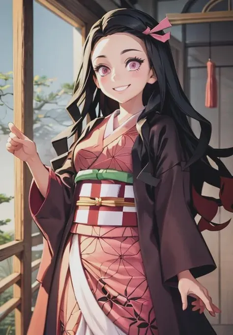 darkskin, elf AND catgirl, smirk, kimono