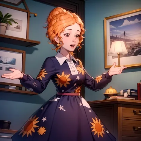 ((masterpiece, best quality)),(complex lighting),1girl, Valerie frizzle,dress, <lora:Ms_frizzle1-10:0.8>