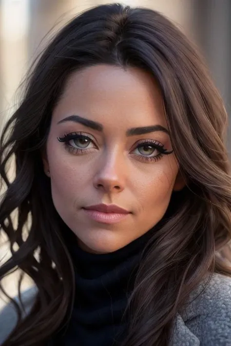 photo of brookeburke-350:0.99, a woman with long curly hair, ponytail, ((closeup, portrait):1.2), ((turtleneck sweater, heavy coat):1.2), ((outside, city street):1.2),((detailed face, beautiful face, detailed eyes, beautiful eyes):1.3), ((best quality, masterpiece, extreme details):1.2) ((detailed eyes, detailed face):1.2),modelshoot style, (extremely detailed CG unity 8k wallpaper), ((lipstick, eyeliner, eye shadow)), photo of the most beautiful artwork in the world, professional majestic (photography by Steve McCurry), 8k uhd, dslr, soft lighting, high quality, film grain, Fujifilm XT3 sharp focus, f 5.6, High Detail, Sharp focus, dramatic