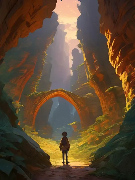 Isekai anime scene of a character discovering they've been transported to a magical world, with awe-inspiring landscapes and mysterious creatures framing their reaction, digital composition, trending on ArtStation.,