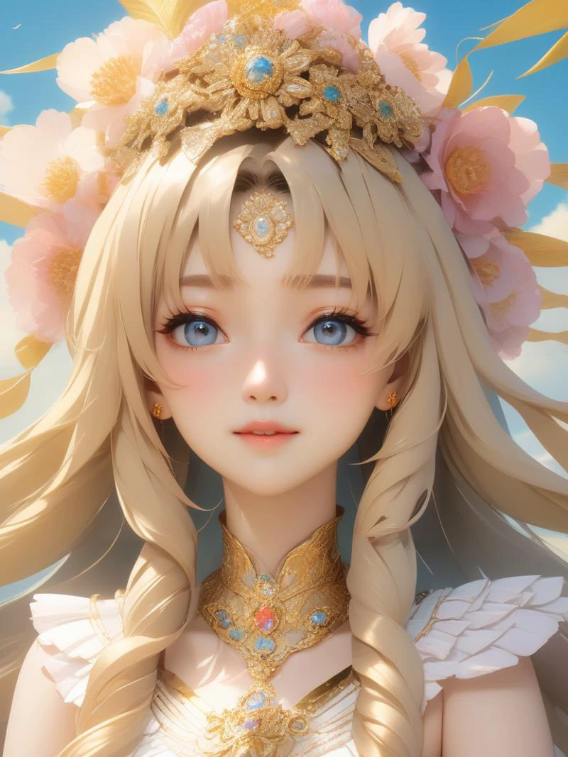 (masterpiece,best quality:1.5),ultra realistic,32k,RAW photo,(high detailed skin:1.2), 8k uhd, dslr, soft lighting, high quality, film grain,professional ,(ðï¸),ðµ,ð±,ð¸, pretty girl,goddess of love, royal style, gold accessories,(ð,ð,âï¸,âï¸,â¨),((wind)),, anime