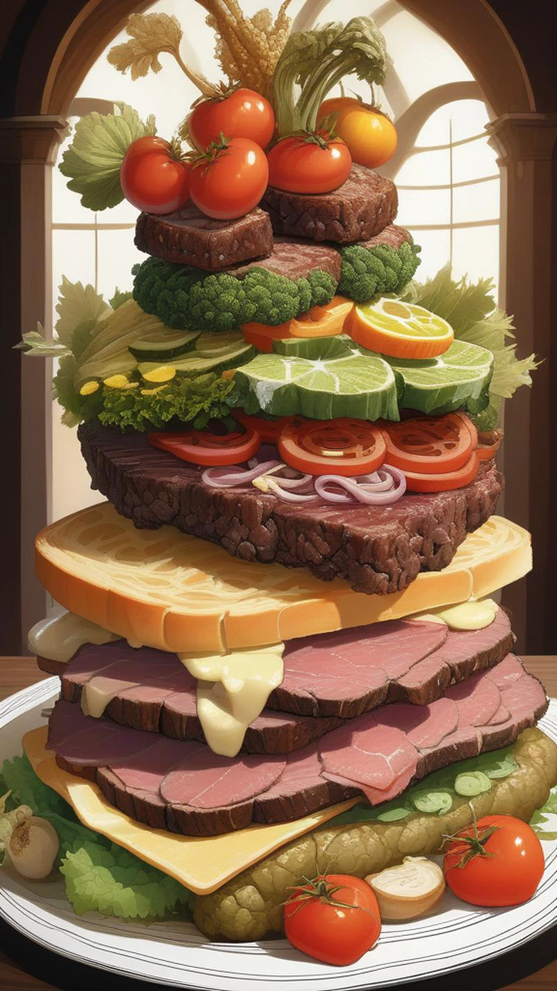 (masterpiece,best quality:1.5), Style of Giuseppe Arcimboldo,Mingei (),ð,ðªµ,ð², Victoria De Angelis, Satisfying, Roast beef,Snowing,Lovecraftian,city street, anime