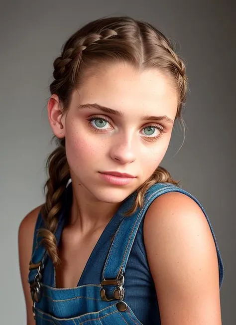 masterpiece, expressive eyes, kristen stewart and alicia silverstone as one person, teenage girl, topless, ultra detailed face, star trek swimsuit, dynamic pose, braids