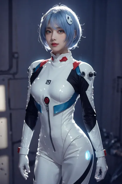 realistic, photorealistic, best quality, masterpiece, ultra high res, finely detailed, quality, realistic lighting, detailed skin, intricate details, raw photo, absurdres, highres, ultra detailed, BREAK, 1girl, solo, looking at viewer, 18 years old, hand of Guido Daniele, (ayanami_rei, blue short hair, white hair ornament, white bodysuit, gloves, red eyes, solo focus, night, dynamic pose, standing, outdoors, atmospheric, panorama, giant moon on the sky, cyberpunk, cyber city, neon trim, cityscape, scifi, stars, galaxy, blurry background, blurry foreground, cowboy shot, dynamic angle, from below, blurry, smile, blush), (beautifu and aesthetic face, detailed face, clean facial features, an extremely delicate and beautiful, beautiful detailed eyes, stars in the eyes, Pink lips, Glowing Eyes, perfect face, detailed pupils, Makeup:1.1), (nice hands, sexy, slim, large breasts, skinny, narrow waist, human anatomy:1.1), (detailed light, beautiful detailed glow, detailed background:1.1), (reflection, refraction, Rembrandt lighting, diffuse lighting, radiosity, photon mapping, subsurface scattering, dynamic lighting, Multi-exposure HDR capture, Screen Space Global Illumination, Ray Tracing, Lumen Reflections, Tone Mapping, volumetric lighting, Circular polarizer, broad lighting, dramatic lighting:1.1), BREAK, explosive light and shadow, sharp focus, film grain, rim lighting, two tone lighting, rim light, Overdetailed art, official art, beautiful and aesthetic, beautiful, elegant, vivid colours, warm tone, soft light, delicate, Ultrarealistic, Detailed illustration, extremely detailed CG Unity 8k wallpaper, PBR Texturing, huge filesize, 8k uhd, octane render, unreal engine 5, BREAK, <lora:GoodHands-beta2:1>, <lora:ayanami_rei:1>