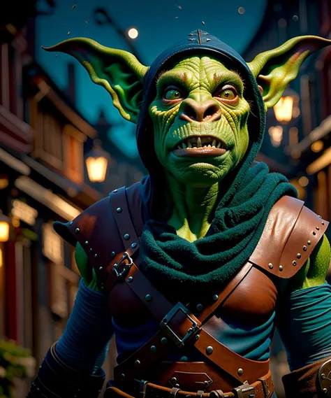 (a Goblin design), (high detailed skin:1.2), 8k uhd, soft lighting, high quality, realistic, (photorealistic:1.4), best quality, ultra-detaile,cinematic angle, (Close-up),look at the audience, solo,
((bareheaded, no hair)), lnaughty face, leather armor, hood on, Exposed ears, dark alley, volumetric lighting, best quality, masterpiece, intricate details, realistic, <lora:sxzGoblinsWarcraft_sxzGoblin:0.4>, hewowgob,movement, walking, on alert,
Dark streets, sparse lights, (rim lighting,:1.4) two tone lighting, sharp focus, teal hue, octane, unreal, dimly lit, low key, <lora:epiNoiseoffset_v2:1>