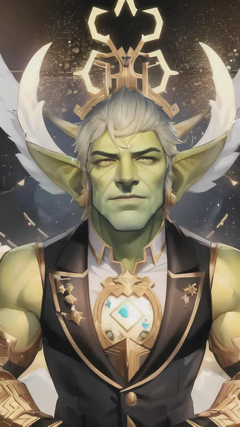 hewowgob, 1boy, golden throne, rich salaryman, open eyes,  green skin, surrounded by gold coins, jewelry, volumetric lighting, best quality, athletic, shortstack masterpiece, (realistic:1.2), leather jacket,  <lora:sxzGoblinsWarcraft_sxzGoblin:0.8>