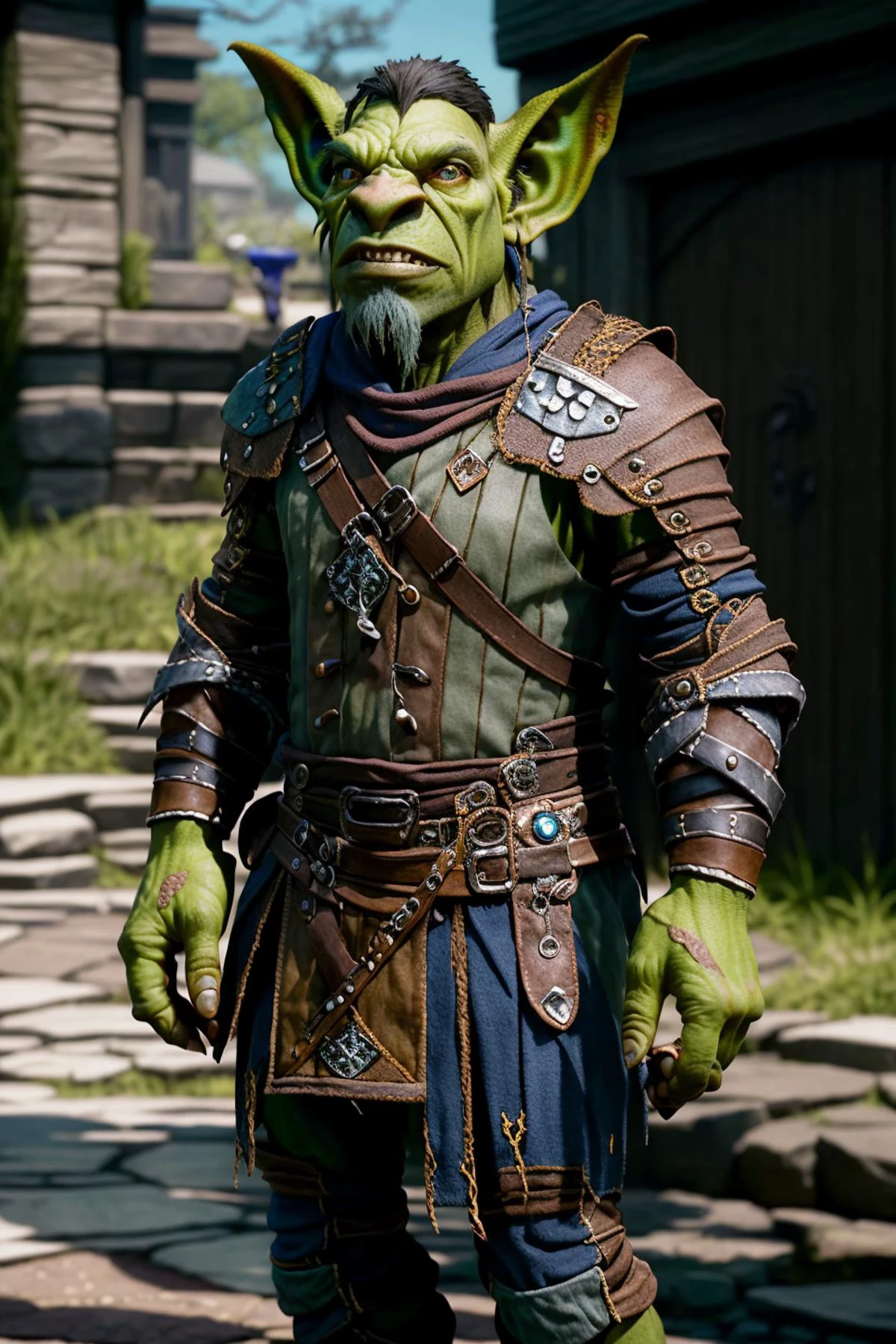 RAW photo, Dungeons & Dragons, (a Goblin design), (high detailed skin:1.2), 8k uhd, dslr, soft lighting, high quality, film grain, Fujifilm XT3, realistic, (photorealistic:1.4), best quality, ultra-detaile,cinematic angle, (Close-up),look at the audience, solo,(upper body),
Detailed face, detailed eyes,leather armor, dark alley, volumetric lighting, best quality, masterpiece, intricate details, realistic, <lora:sxzGoblinsWarcraft_sxzGoblin:0.7>, hewowgob,movement, walking, on alert, rogue,warrior, ranger,metal protective gear, armour, <lora:adventurers_v1:1>