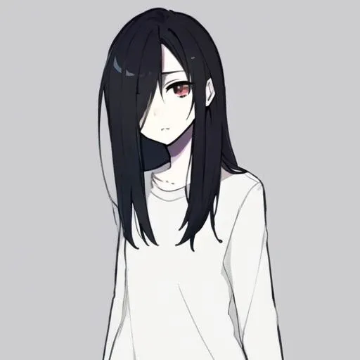 ((masterpiece)),(best quality), sadako_yamamura,red eyes, white dress,<lora:Sadakobest:0.9>,  <lora:loopersVideoGame_loopersstylev1:0.6>, simple background,