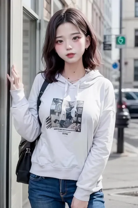 
“A person with an oversized, untucked white tee, with a single braid going back in their hair. They are wearing black square glasses. The entire outfit is white, and the setting or background should complement the style
