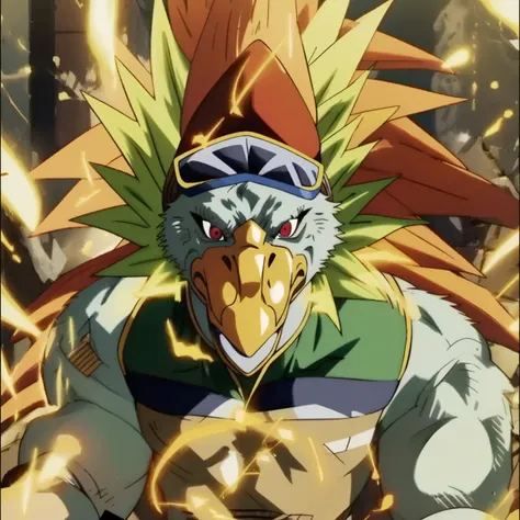 score_9, score_8_up, score_7_up, score_6_up, score_5_up, score_4_up,
vivid colors, 8K, hi-fi,
light green skin, light green feathered body, bird, dragonball z, red eyes, evil, villain, intricate detailed eyes, masterwork anime illustration, perfect proportions, powerful muscular body, perfect hands, goggles, hat, veiny muscular body, thick arms, large biceps, masterwork anime screenshot,
((in the style of the Dragonball Z, ))
((in the style of and art by Akira Toriyama, jiandou, taran fiddler, darkgem, ruaidri, yupa, kiyosan, )),
<lora:Ganos:1>