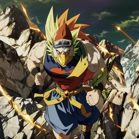 score_9, score_8_up, score_7_up, score_6_up, score_5_up, score_4_up,
vivid colors, 8K, hi-fi,
light green skin, light green feathered body, bird, dragonball z, red eyes, evil, villain, intricate detailed eyes, masterwork anime illustration, perfect proportions, powerful muscular body, perfect hands, goggles, hat, veiny muscular body, thick arms, large biceps, masterwork anime screenshot,
((in the style of the Dragonball Z, ))
((in the style of and art by Akira Toriyama, jiandou, taran fiddler, darkgem, ruaidri, yupa, kiyosan, )),
<lora:Ganos:0.85>
