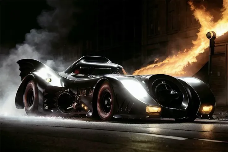 analog gloomy photo of a Batmobile, <lora:b4tm0b1l389:1>, racing down an avenue at night, city buildings on fire, outrun, explosions in the background, tracer gunfire, High Detail, Sharp focus, ((photorealism)), realistic, best quality, 8k, award winning, dramatic lighting, epic, cinematic, masterpiece, dutch angle, ambient fog:1.3,