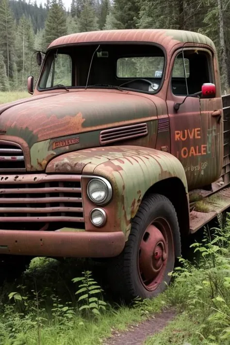 Abandoned truck in the forest