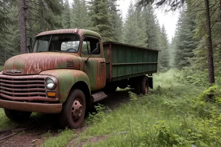 Abandoned truck in the forest