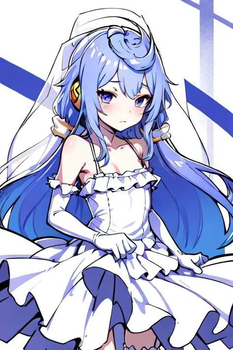 masterpiece, best quality, absurdres, perfect anatomy, hacka doll 3, otoko no ko, long hair, hair ornament, headphone, wedding dress, garter straps, bridal veil, elbow gloves