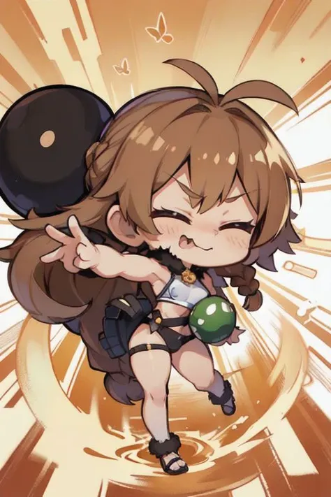 kawaii,chibi,adorable, from behind, (masterpiece, best_quality, ultra-detailed, immaculate:1.3), epic, illustration, 1girl, portrait, gloating amazon ranger, (muscular:1.3), sexy fur armor, fur pauldrons, , deep blonde hair, low-braided long hair,Butterfly Braids, villain pose, with a pet Hawk, , abstract background, in an Hawaiian alchemy laboratory, bombshell hair, brown hair, side braid,Brushed Out Curls, head tilt<lyco:EnvyCuteMix12:1>