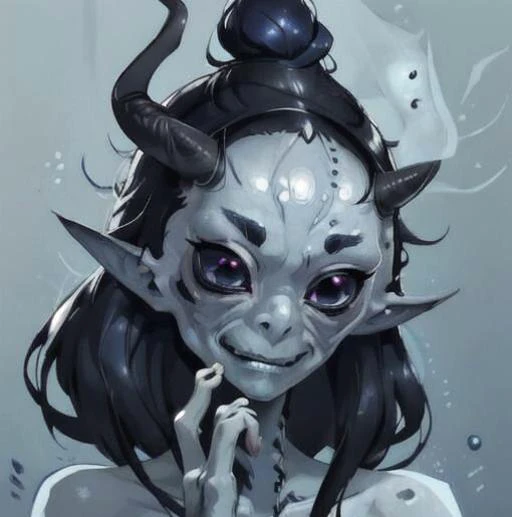 ASCII1_person, ((blue_skin:1.6)), flat_face, ((black_sclera:1.5)), ((stiff_hair, quill_hair, red_hair)), ((1_horn_from_forehead, oni_horn, bone_horn):1.5), small_pointed_ears, ((no_nose, nasal_slits, ghoul_nose)), masculine_body, androgynous, clothed, close_up, face_focus, ((4_fingers_no_thumbs, webbed_fingers, detailed_hands)), ((inhuman)), water_background, (sfw), detailed_face, detailed_forehead_horn, high_quality, ultra_quality, clean_lines, clean_colors, smooth_details, <FastNegativeV2>