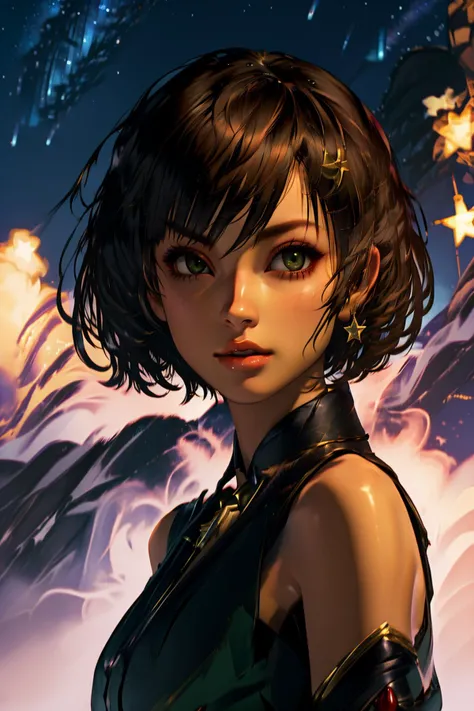 masterpiece, best quality, 1girl, short hair, looking at viewer, star \(sky\), <lora:åå°é¦-000018:0.65> <lora:blade-runner:1>