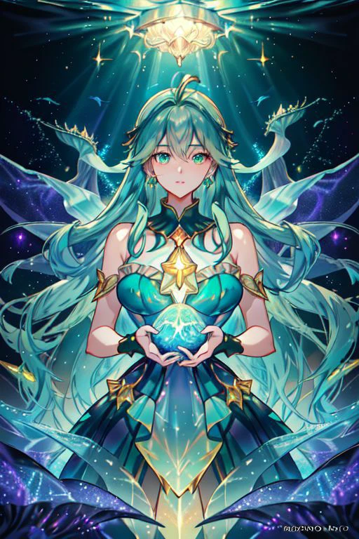 Earth-QualityPos, Best_QualityPos, CelShade,
professional image of a cute young woman, (frilly elegant glossy dark holographic dress, crescent brooch, crescent earrings, crescent accessories),
(long aquatic hair, light blue hair with light green hairtips, gradient hair, multicolored hair), (green eyes, perfect face), (sparkles, sparkling clothes, sparkles near eyes, sparkling water),
(intricate aquatic background, underwater, sparkling water, ocean floor, bubbles), (corral reef, starfish, jellyfish, seaweed),
(absurdres, incredibly absurdres, huge filesize, High quality texture, physically-based rendering, Ray tracing, octane render, sharp focus, (8k), (4k), (Masterpiece), (Best Quality), extremely detailed, intricate, hyper detailed, high resolution, sharp detail)