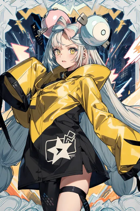 (((iono1, long hair, yellow jacket, long sleeves, hair ornament))),The image is a masterpiece of the highest quality, rendered in high resolution. It features a single girl with long hair, wearing a yellow jacket and long sleeves. She is pointing directly at the viewer, exuding a sense of confidence and engagement.creating a dynamic and engaging composition.
The artwork is skillfully crafted in a blend of Lora styles, incorporating elements of both Iono and anime-tarot-card art. The image captures the girl's energetic and electrifying presence, with the addition of lightning elements. The thunderous bolts of lightning add a sense of drama and intensity to the overall design.
<lora:iono_v1:0.9> <lora:add_detail:0.6>
<lora:anime-tarot-card-art-style-lora-v3.1:0.7>