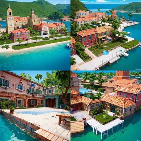 ((masterpiece,best quality)), absurdres,
<lora:Delfino_Plaza:0.7>, Delfino_Plaza, detailed small house, small island, detailed dock,