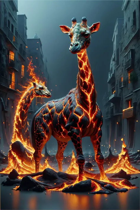 <lora:ral-lava:1> ral-lava The Burning Giraffe, a painting by the Spanish surrealist Salvador Dalí,