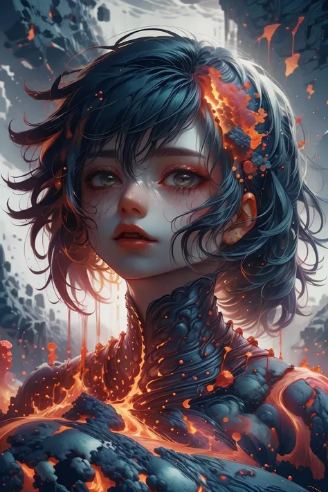 (Cinematic Digital Artwork:1.3) of (Illustration:1.3) a girl with white long hair, <lora:ral-lava-sd15:0.9> ral-lava, lava,CGSociety,ArtStation,(close portrait:1.3),thematic background, <lora:LCM_LoRA_Weights_SD15:1>, shiny, shiny hair, shiny skin, shiny clothes