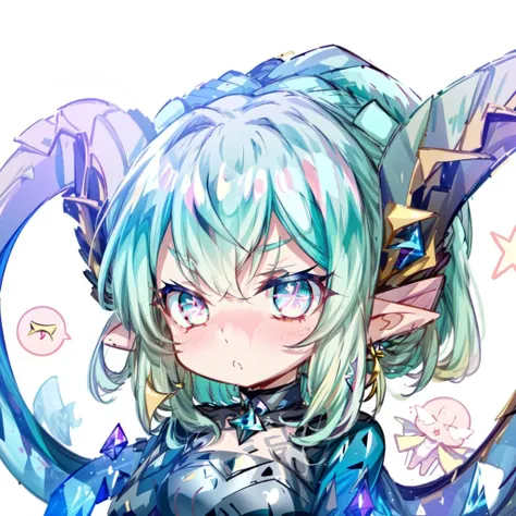 masterpiece,best quality,chibi,cute,emoji,icon,1girl,tiamat \(fate\),FirLarva,symbol-shaped eyes,horns,curled horns,pointy ears,(pouting expresison, pout),simple background,<lora:FGOTiamatv2:0.8>,<lora:Chibiv2:0.7>,