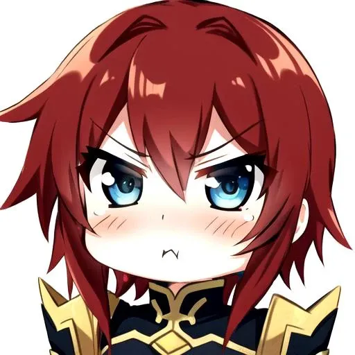 chibi, a cute girl in blue and yellow armor with short red hair and blue eyes with a pouty expression, <lora:Chibiv2:.7>, (red hair), icon, emoji, pouting, best quality, incredible detail, 4k, masterpiece, marina in rajang armor, (masterpiece), (incredible detail), 4k, (1girl), <lora:MarinaRajangV2:.45>, pout