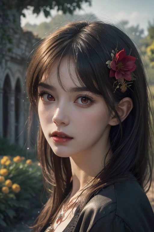 (8k),best quality, (photorealistic,realistic:1.2), 1girl, solo, detailed face, standing,(hair ornament:1.35), (small breasts,breasts out:1.2), bangs, lips,1girl,Rainbow hair,
(((masterpiece))), best quality, highly detailed,extremely detailed CG unity 8k wallpaper,illustration, (red eyes:1.3), pointy ears, (vampire:1.1), necklace, hair flower, full body shot, high close up, highly detailed, center frame, sharp focus, looking at viewer,comic,
oil painting, Fairies play with the ghosts of the past in an enchanted garden in the ruins of an old castle, a secret tunnel leads to a forgotten crypt, dramatic clouds, gloomy, mysterious, hazy, dusty, mystical, mysterious, gloomy, hazy, dusty, dramatic light, 34K uhd, masterpiece, high detail, 8k, intricate, detailed, high resolution, high res, high quality, <lora:add-detail-xl:1.8>, highly detailed, Extremely high-resolution details, fine texture,