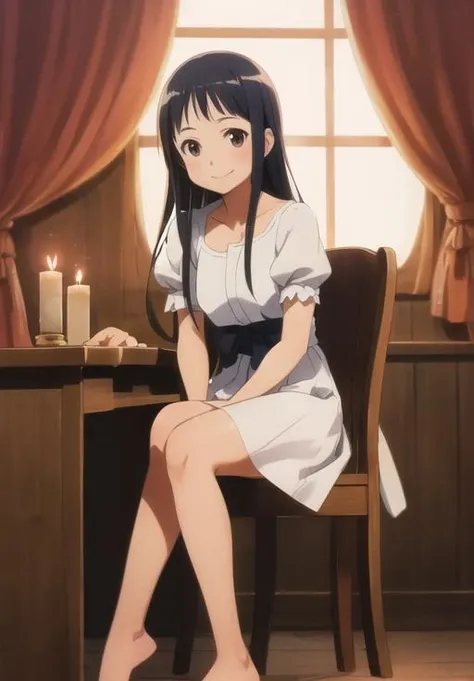 (Photo:1.3), highdetail, <lora:Yui:0.8>, Yui, solo, smile, sitting, head rest, desk, candle, (acclaimed, alluring, captivating, exciting, gorgeous, striking:1.3), beautiful, (highly detailed, high quality:1.3)