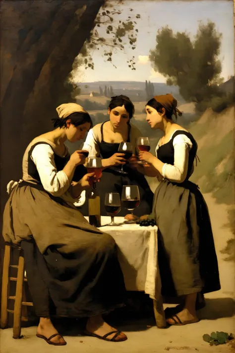 <lora:Jean-Baptiste-Camille Corot Style:1>Jean-Baptiste-Camille Corot Style - Jean-Baptiste-Camille Corot a group of peasants drinking wine
