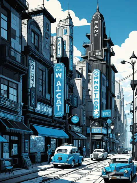 Extremely detailed, badass poster design, Art Noir/Art Deco. The artwork features an old, retro traditional patchwork of a busy town, Minimalist color scheme of blue and black
<lora:xl_more_art-full_v1:0.5>, A sketch, Sketchfab, 2D, trending in Artstation, black and white, pencil and marker, style by Pixar, Dreamworks, Illumination cartoon