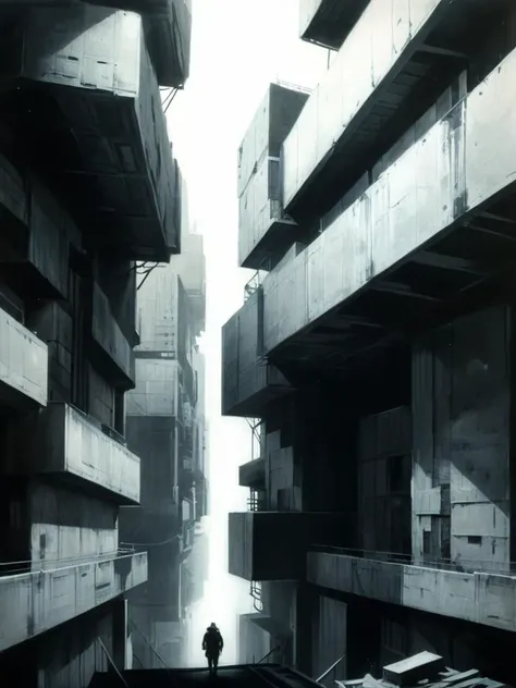 layered expired film , analog nightmare, midnight dream, astral city, + 36.5 mm f0 cinematic quality , + style of Jeremy Mann, Peter Elson, Alex Maleev, Ryohei Hase, Raphael Sanzio, Pino Daheny, charlie bowater, Albert Joseph Penot, Ray Caesar, hr giger, gustave dore, Stephen Gammell, masterpiece of art portrait layered sheets, techniques used: lithography chiaroscuro, atmospheric perspective <lora:Brutalism:0.5> brutalism <lora:xl_more_art-full_v1:1.1>