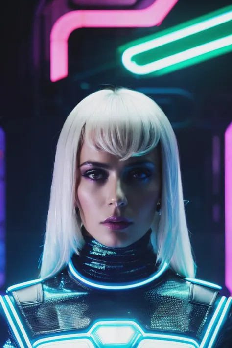 mca in cyber neon lighting, futurism, intricate futuristic jewelry accessories, cyberpunk glossy white latex turtleneck, hyper photorealistic, crispy quality, digital photography, trending in artstation, trending in pinterest, cinematic, 4 k ultra hd, art by pascal blanche, art by greg rutkowski,<lyco:MariaCucinotta-RealVision-V1.0:1.0>