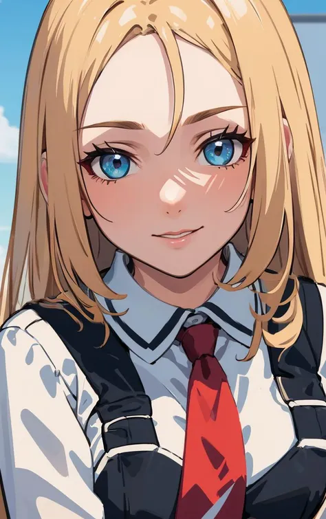 ((masterpiece, best quality)), insaneres, absurdres, solo, outdoors,
CLOTHING_BibleBlack_SchoolDress_ownwaifu,
1girl, blonde hair, long hair, blue eyes,
black vest, red skirt, white shirt, collared shirt, suspenders, school uniform, black thighhighs, zettai ryouiki, necktie, long sleeves, pleated skirt, red necktie,
(portrait, close-up)<lora:CLOTHING_BibleBlack_SchoolDress_ownwaifu:0.8>,
lens flare, depth of field, bokeh, embers, vanishing point, looking at viewer,