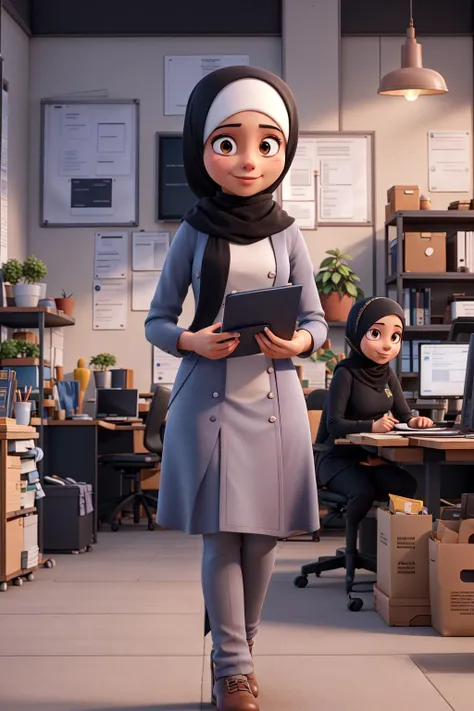 masterpiece, best quality. Modern Office: Portrait of Muslim Businesswoman Wearing Hijab Works on Engineering Project, Does Document and Blueprints Analysis. Empowered Digital Entrepreneur Works on e-Commerce Startup Project