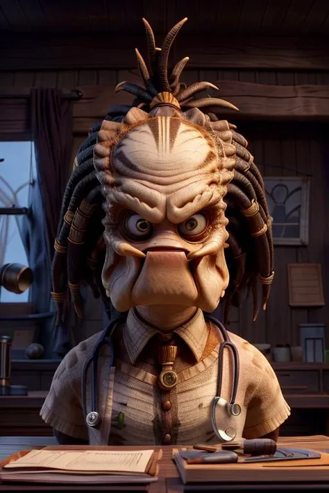 ((( doctor))), yautja, detailed face, happy, looking at viewer, long dreadlocks, HD, Ultra detail, <lora:yautja-10 LORA:1.2>, <lora:add_detail LORA:1.2>