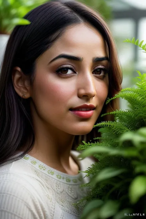 beautiful woman (Y4m1G4ut4m:.99), beautiful hair  , ((portrait)), (closeup:1.2), ((from the waist up)), (((  A vibrant, contemporary plant nursery, filled with lush greenery and modern, minimalist pots :1.2 ))), natural skin texture, ((red lips)), ((  Chevron tunic and leggings :1.2)), 24mm, 4k textures, soft cinematic light, adobe lightroom, photolab, hdr, intricate, elegant, highly detailed, sharp focus, ((((cinematic look)))), soothing tones, insane details, intricate details, hyperdetailed, low contrast, soft cinematic light, exposure blend, hdr, faded, now, ("I've got a bad feeling about this.":1.1)