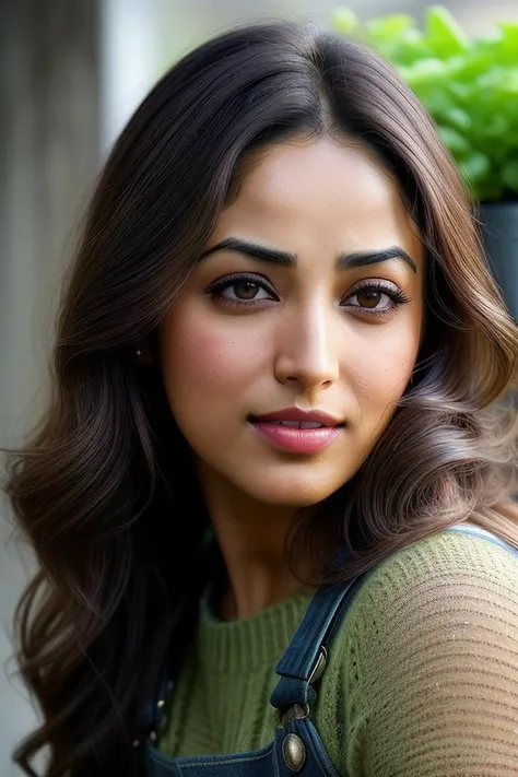 beautiful woman (Y4m1G4ut4m:.99), beautiful hair  , ((portrait)), (closeup:1.2), ((from the waist up)), (((  A sustainable urban farm, converting abandoned buildings into vertical farms and community green spaces :1.2 ))), natural skin texture, ((red lips)), ((  Overalls and a sweater :1.2)), 24mm, 4k textures, soft cinematic light, adobe lightroom, photolab, hdr, intricate, elegant, highly detailed, sharp focus, ((((cinematic look)))), soothing tones, insane details, intricate details, hyperdetailed, low contrast, soft cinematic light, exposure blend, hdr, faded, now, ("I've got a bad feeling about this.":1.1)
