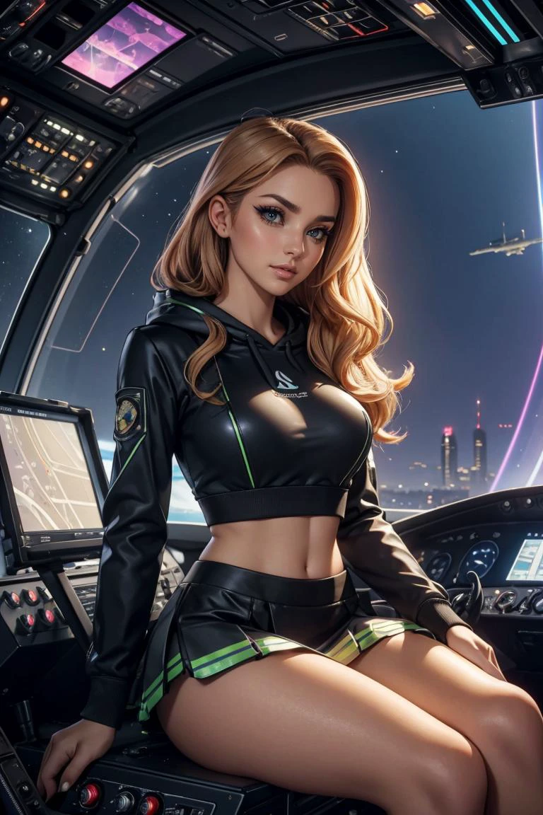full body shot
(ultra realistic, 32k, RAW photo:1.1), (high detailed skin:1.1), 8k uhd, dslr, high quality, film grain, (makeup, mascara:1.1), lips
Gina_Fitz, female galactic historian, aging gracefully, broad-shouldered, polynesian, hazel eyes, upswept ears, angular nose, unusual cheeks, , strawberry blonde tousled waves hair, envy,
sitting in a cockpit with hands on controls, focused on the mission.,
wearing holographic skater skirt, electromesh hoodie, , sitting in a cockpit with hands on controls, focused on the mission., uss enterprise command bridge, quantum encryption infrastructure,polycarbonate roofing roof,diorite stone, led outdoor lights,oil lamps, black lights
(busty:1.1), (refraction:1.2)