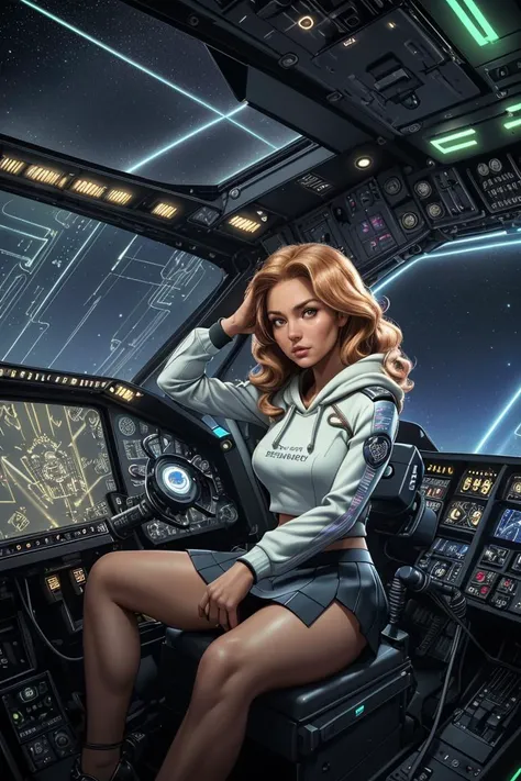 full body shot
Gina_Fitz, female galactic historian, aging gracefully, broad-shouldered, polynesian, hazel eyes, upswept ears, angular nose, unusual cheeks, strawberry blonde tousled waves hair, envy
sitting in a cockpit with hands on controls, focused on the mission.
wearing holographic skater skirt, electromesh hoodie, sitting in a cockpit with hands on controls, focused on the mission., uss enterprise command bridge, quantum encryption infrastructure, polycarbonate roofing roof, diorite stone, led outdoor lights, oil lamps, black lights