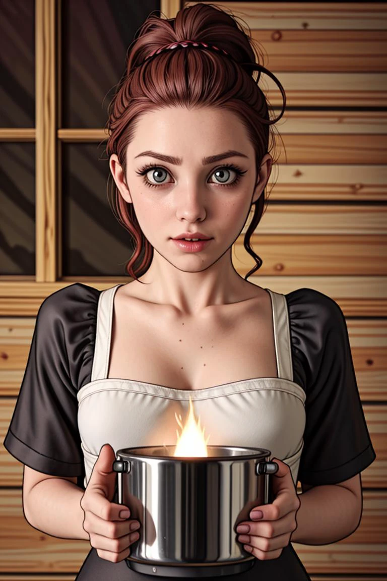 scary brunhilda (glowing eyes, drool) cooks the woodchuck