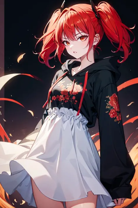 <lora:edgFantasyHoodies:0.8> edgFD, hoodie, fantasy_dress, edgFD_hoodie, cosmic hoodie, wearing edgFD_hoodie, cowboy shot,, ultra detailed, masterpiece, best quality, aesthetic, detailed,, solo, 1girl, red hair, orange eyes, amber eyes, swept bangs, parted bangs, <lora:LowTwintailsHelper:1> low twintails,
short hair, medium hair, small breasts, <lora:Tsurime3:1>, (tsurime:1.2),