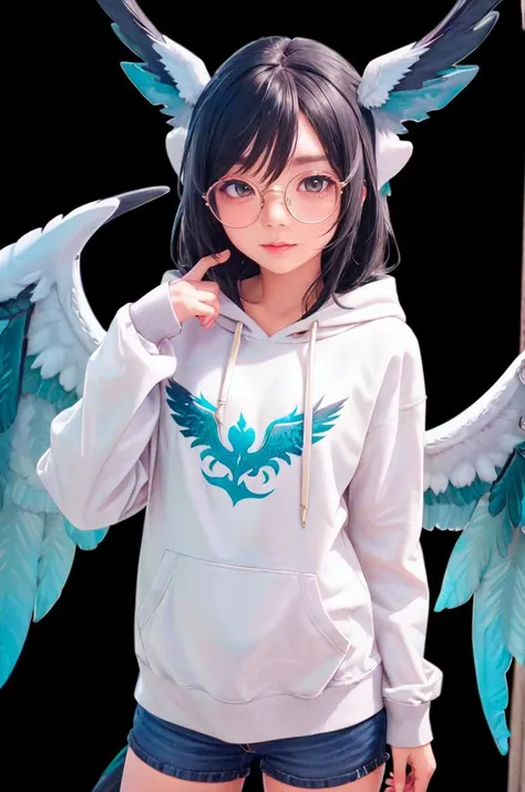<lora:edgGarudaHoodies:1> edgGaruda_hoodie, hoodie, wearing edgGaruda_hoodie, cowboy shot,, ultra detailed, masterpiece, best quality, aesthetic, detailed,, solo, smug smile, 1girl, purple eyes, red-framed eyewear, (black hair, red colored tips:1.2), red streaked hair, very long hair, side ponytail, tied hair, medium breasts,